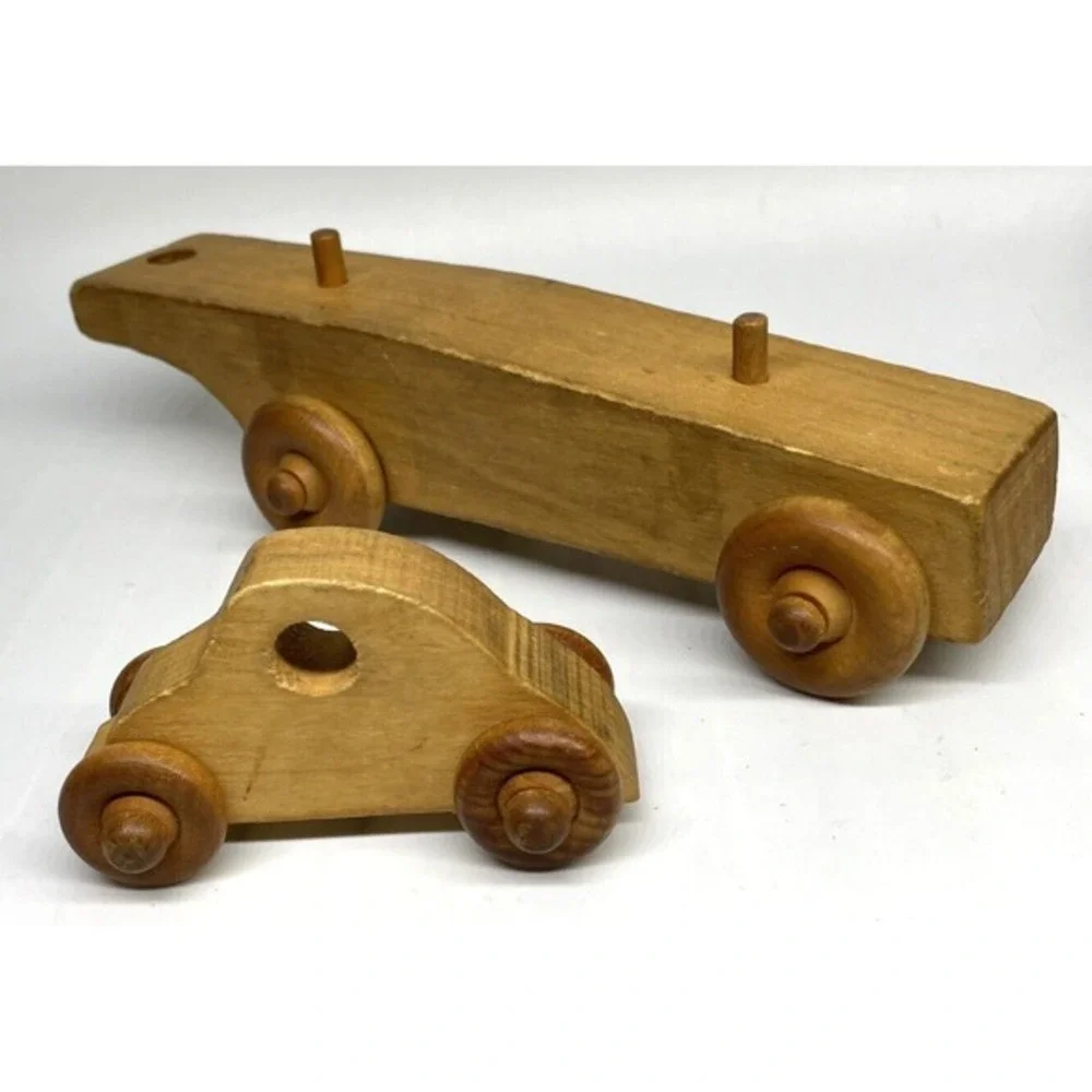 Solid Wood Toy Vehicles Truck Cargo Construction‎ 7 Pieces Vintage